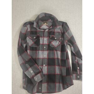 Freedom Foundry Men’s Plaid Flannel Shirt Jacket Gray Black Red Button Up Size L